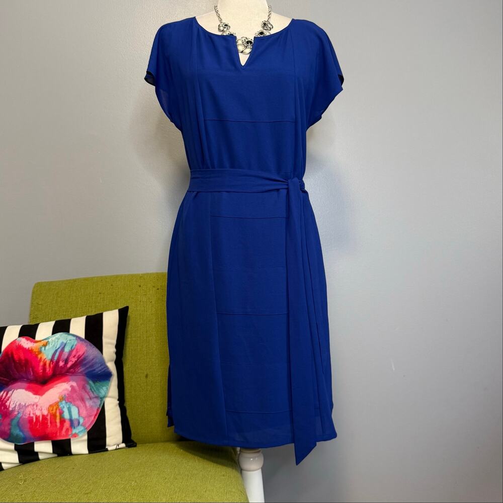 Vince Camuto Blue Chiffon Tie Waist  Dress 8 Cocktail Work